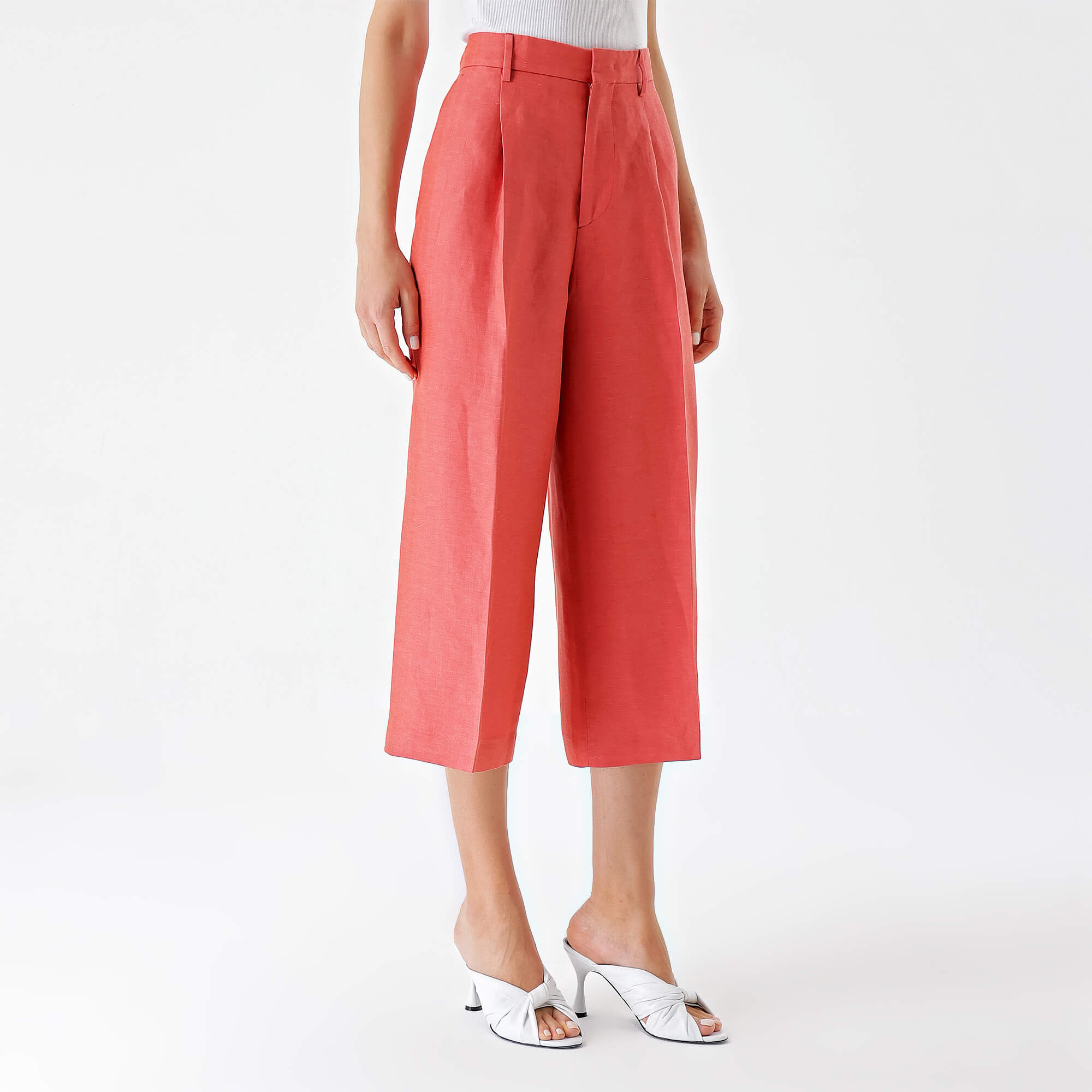 Etro-Pink Linen High-Ri sePants